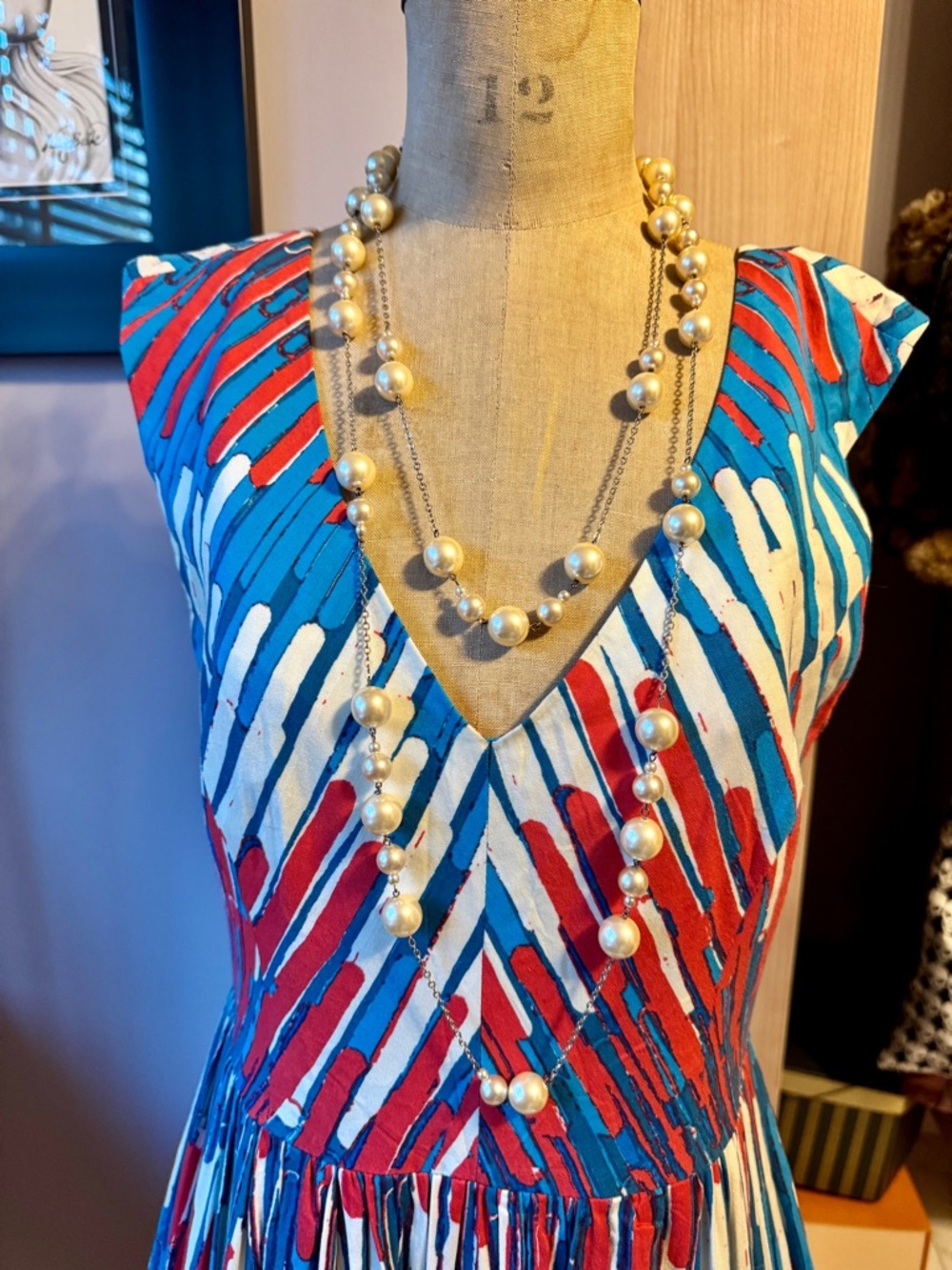 Layered Faux Pearl Necklace Multi Strand Long Statement White